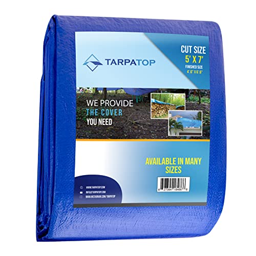 TARPATOP Multi-Purpose Waterproof Heavy Duty Poly Tarp - 5X7 Large Blue Tarp with Grommets Every 3ft - Rot, Rust, and UV Resistant, Weatherproof Tarp Covers for Camping, Farming, Vehicles, and More