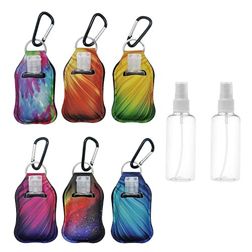 6 Pack Portable travel bottles-30ml Flip Cap Reusable Bottles Keychain Carriers for Shampoo,Hand Sanitizer Refillable Keychain Sanitizer Holder -1oz dispenser bottle, Metal 6 Pack Buckle Include