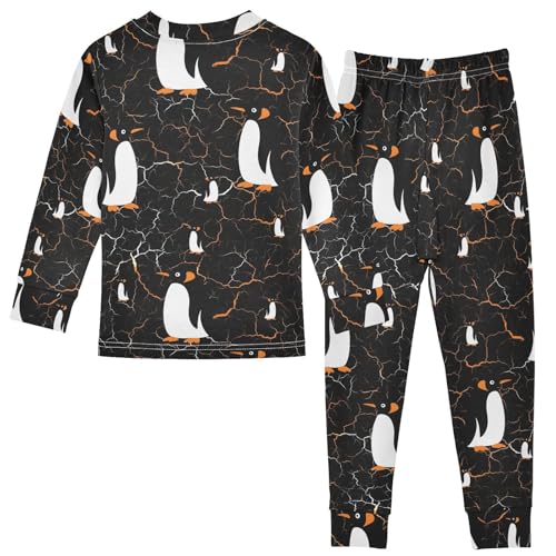 Pajama Sets Long Sleeve Penguin Pattern on Black Soft Comfy Sleepwear 2 Piece PJS 3-8T3