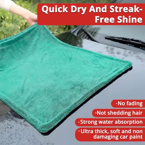 Image of Microfiber Car Cleaning Cloth, 1200 GSM, Large 60x40 Cm Ultra Soft, Super Water Absorbent, Lint Free Twisted Loop Towel for Car, Bike, Household, Drying & Detailing (Green)