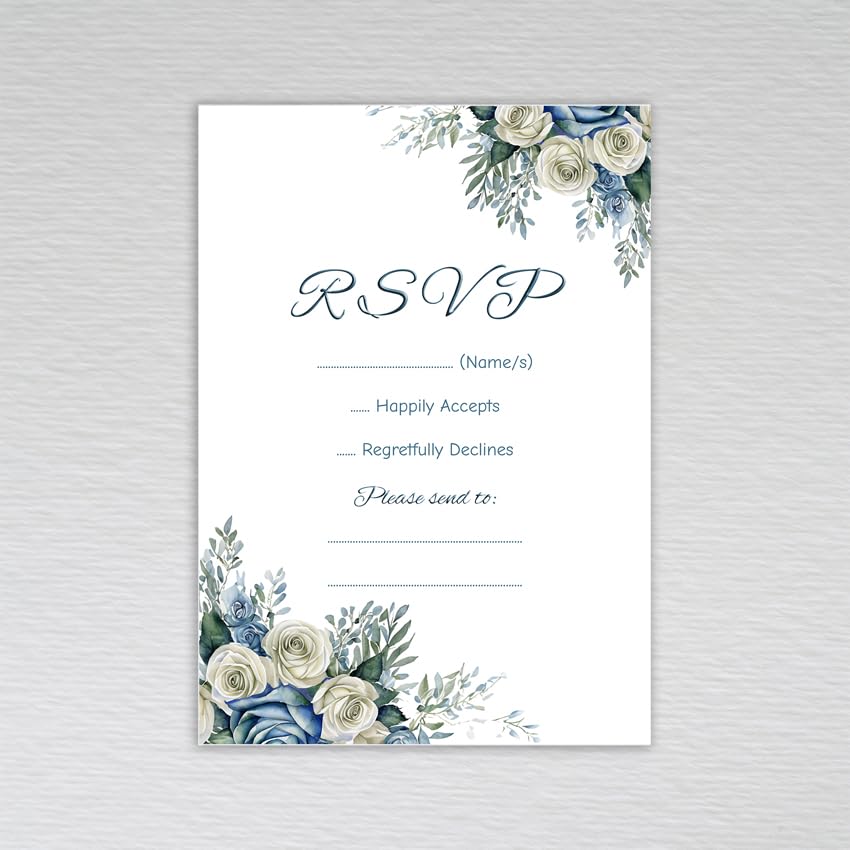 Webspectations Pack of RSVP Cards: Dusty Blue Wedding RSVP Cards (Pack of 50 without Envelopes)