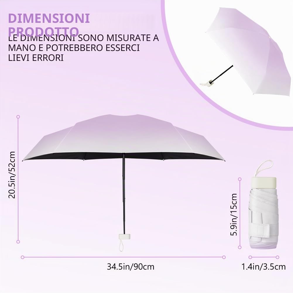 Aolso Mini Ombrello, Ombrello pioggia pieghevole da Viaggio, Ombrelli da Tasca, Ombrelli Ultraleggero Portatile, UPF>50+ Ombrellino da Sole/Pioggia