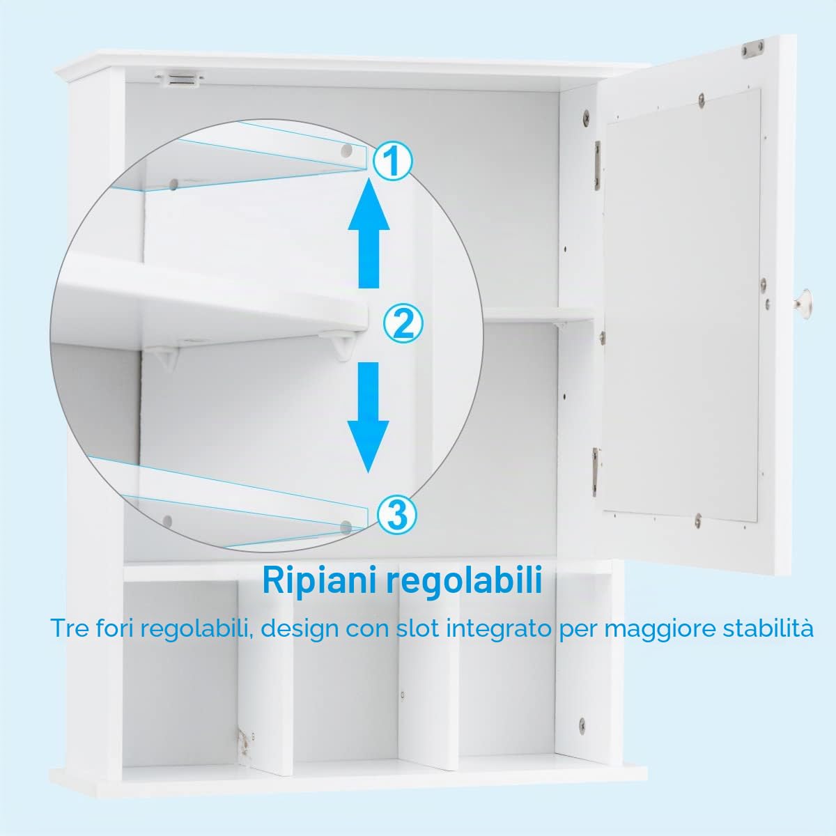 LIFEZEAL Specchio Bagno Contenitore in Legno, 50 x 16 x 61 cm, Armadietto Sospeso Lavabo con HD Specchi, Pensile a 2 Rapiani e 3 Scomparti Portaoggetti Aperti, Mobiletto salvaspazio da Parete, Bianco
