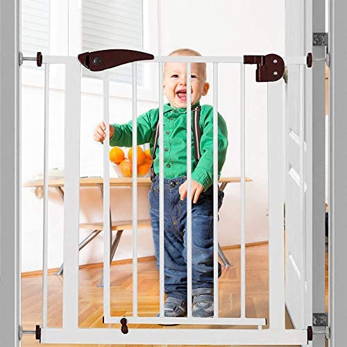 Image of Safe-O-Kid- Pure Metal, 75-85 cm Adjustable Child Safety Stair Barrier /Railing, Two Way Auto-Close Safety Gates- Brown & White