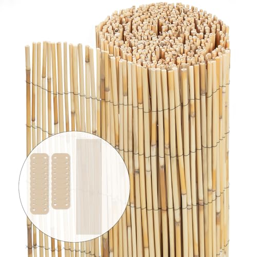 VOUNOT® Pantalla de Valla Caña Natural, Pantalla de Privacidad Rollos de Vallas Decorativas con Herrajes para Montaje, Estera Caña Protección Visual Al Aire Libre para Patio, Balcón, Jardín, 160x600cm
