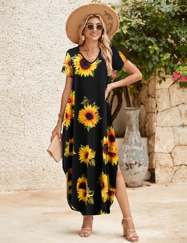 Image of JollieLovin Womens Plus Size Casual Summer Maxi Long Dress Short Sleeve T-Shirt Loose Sun Dress(L-5X)