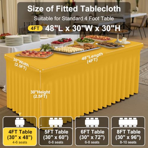 Image of Smiry Spandex Elastic Fitted Table Cloth Skirt for 4FT Rectangle Table | Stretch Washable Table Cloth, Banquet Table Cover for Wedding, Party, Indoor & Trade Shows, (Mustard Yellow, 48Lx30Wx30H)