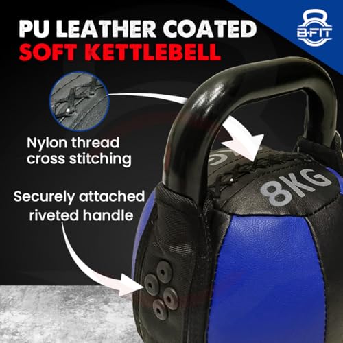 Image of B Fit PU Leather Premium Soft Kettlebell with Handle for Weightlifting, Conditioning, Strength and core Training (8 Kg)