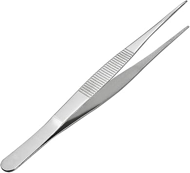 uxcell Stainless Steel Straight Pointed Tweezers with Serrated Tip Daily Garden Tool 7.1 inches 180 mm