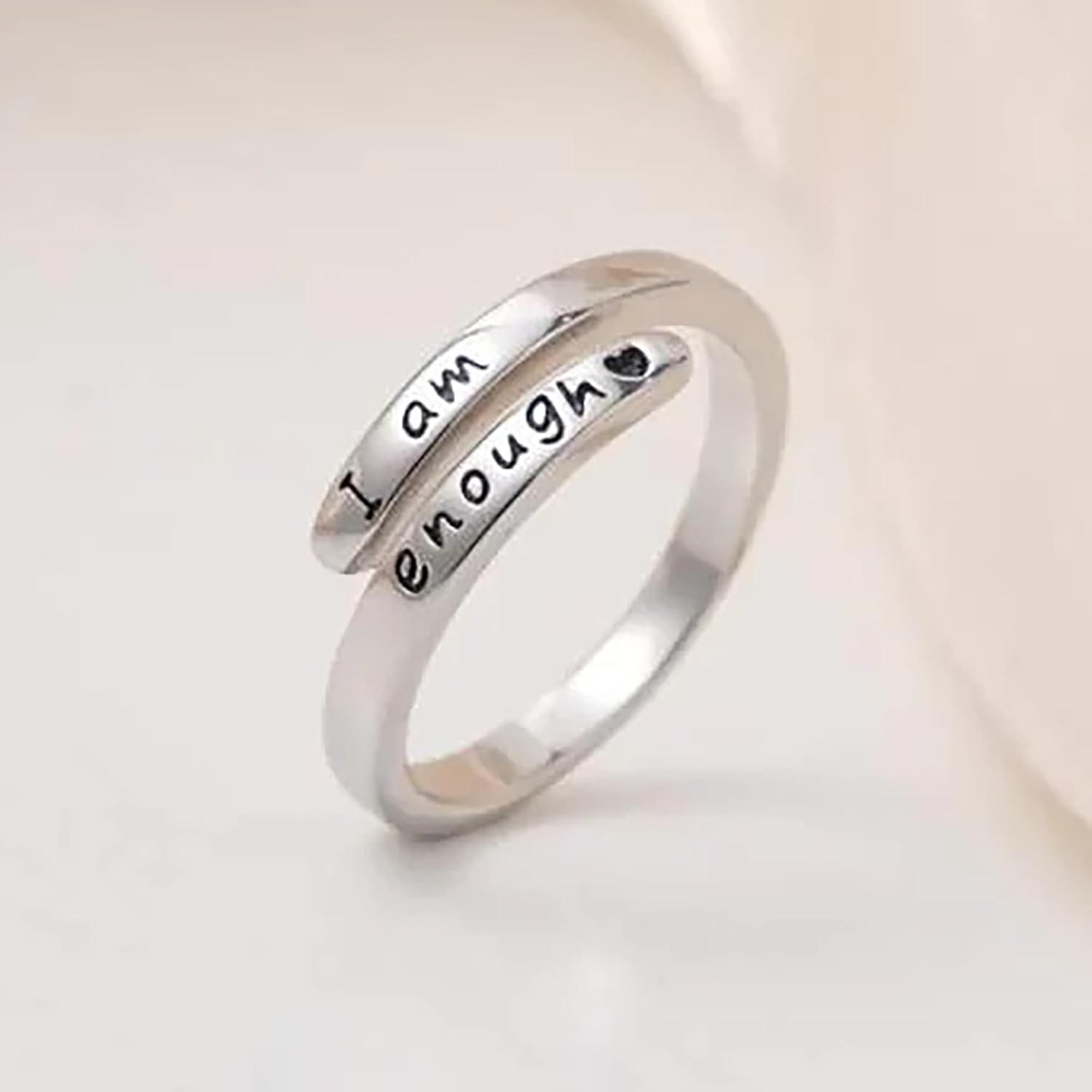 I am Enough Rings for Women,925 Sterling Silver Inspirational Mantra Statement Open Ring for Men 14k Gold Plated Faith Over Fear Wrap Encouragement Adjustable Ring to Daughter Birthday Mother's Day Jewelry Gift