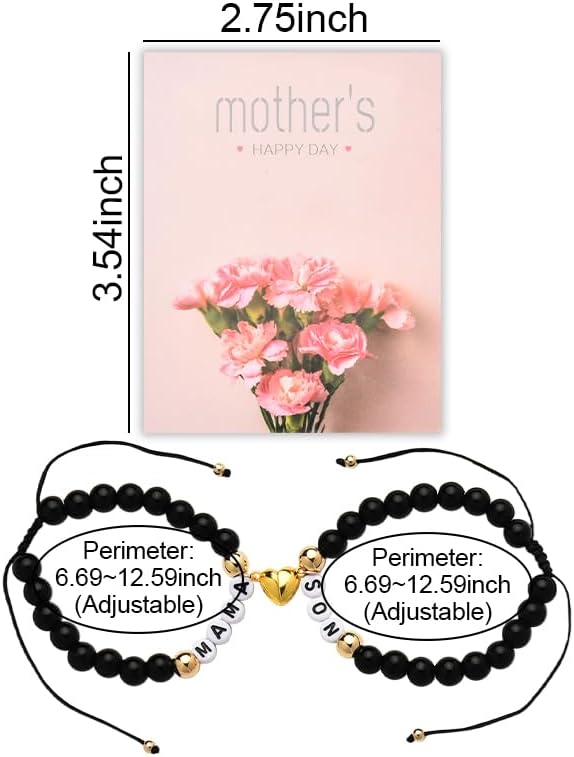 Black Mother and Son Bracelet Matching Heart Bracelets for Mama Son Birthday Gifts from Mom Mothers Day Gifts for Mom Mommy Mama Sons Bracelet Adjustable Bead Gift Set for 2 - Image 7