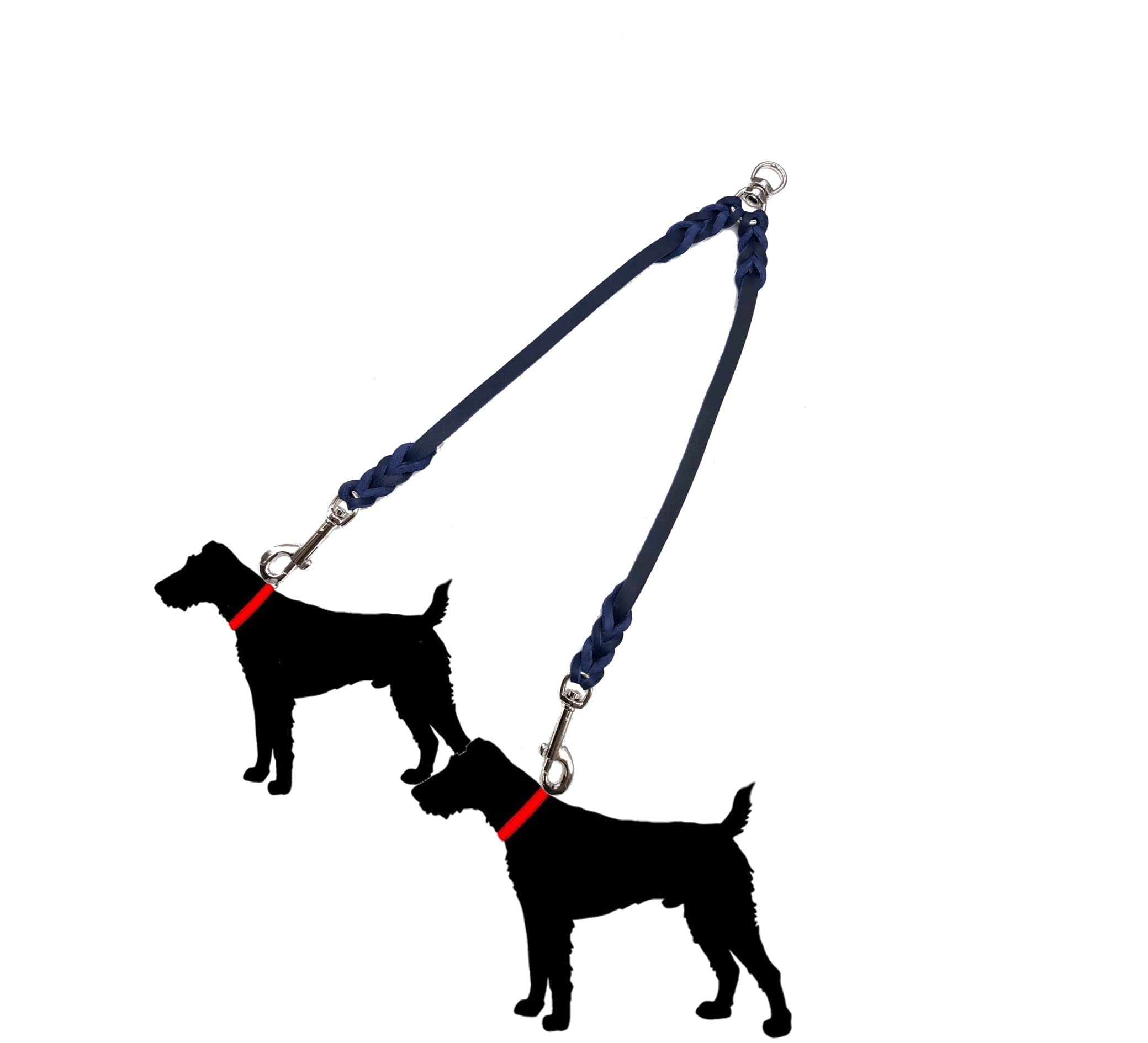 Doppelleine für 2 Hunde/Koppelleine Fettleder/Verbindungsleine Kleine und Große Hunde (45cm Breite: 8mm, Marineblau)