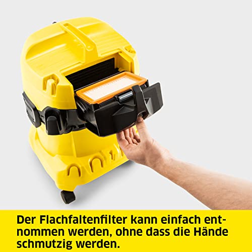 Kaercher-Nass-Trockensauger-WD-4-V-20522-Leistung-1000-W-Kunststoffbehaelter-20-l-Saugschlauch-22-m-inkl-Flachfaltenfilter-Vliesfilterbeutel-Boden-und-Fugenduese-Schwarz-Gelb