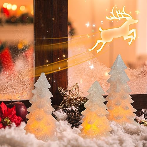 Velas blancas de árbol de Navidad sin fuego para evitar manchas de cera en la mesa 3