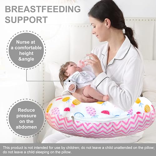 Image of VParents Multipurpose Baby Feeding Nursing Cum Maternity Pillow for New Born Cotton, Recommended for Maternity, Nursing, Medical Fruity (Pink) 110589