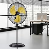 AKIRES 24” Outdoor Pedestal With Energy-Saving Motor,8000 CFM High-Velocity Industrial Stand Fan, 120° OscillatingHeavy Duty Metal Floor Fan for Shop, Warehouse, Workshop, Gym, Garage Yellow