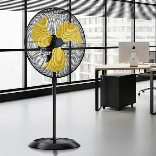AKIRES 24” Outdoor Pedestal With Energy-Saving Motor,8000 CFM High-Velocity Industrial Stand Fan, 120° OscillatingHeavy Duty Metal Floor Fan for Shop, Warehouse, Workshop, Gym, Garage Yellow
