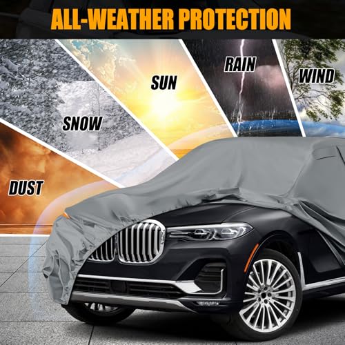 Image of Waterproof Premium Car Covers Replace for 2019-2025 BMW X7, 10 Layers Heavy Duty with Cotton Liner All Weather Car Cover with Zipper Door, Windproof Bands for Snow Rain Dust Protection