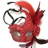 MasqStudio Brocade Lace Masquerade Ball Mask Burlesque Mardi Gras Birthday Prom Wedding Party (Red)