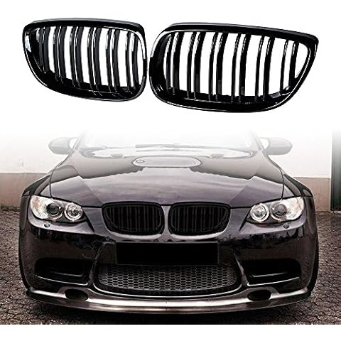 Astra Depot Left Right Front Hood Glossy Black Double Line Kidney Grille Compatible for BMW 2007-2010 E92 E93 328i 335i 2-Door 2008-2013 M3 2DR Cover