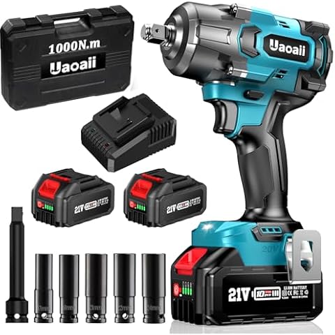 Uaoaii 1000N.m(738ft-lbs) Cordless Impact Wrench High Torque, Battery 1/2 Impact Gun w/ 2X 4.0Ah Batteries, Fast Charger, 5 Sockets & Storage Box, Electric Impact Wrench for Truck RV Mower, IW800 Cover