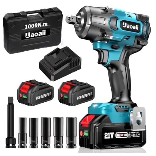 Uaoaii 1000Nm(738ft-lbs) Cordless Impact Wrench High Torque, 1/2 Power Battery Impact Gun w/ 2x 4.0Ah Battery, Fast Charger, 5 Sockets, Storage Tool Box & Variable Speeds for Car Tire Truck RV Mower