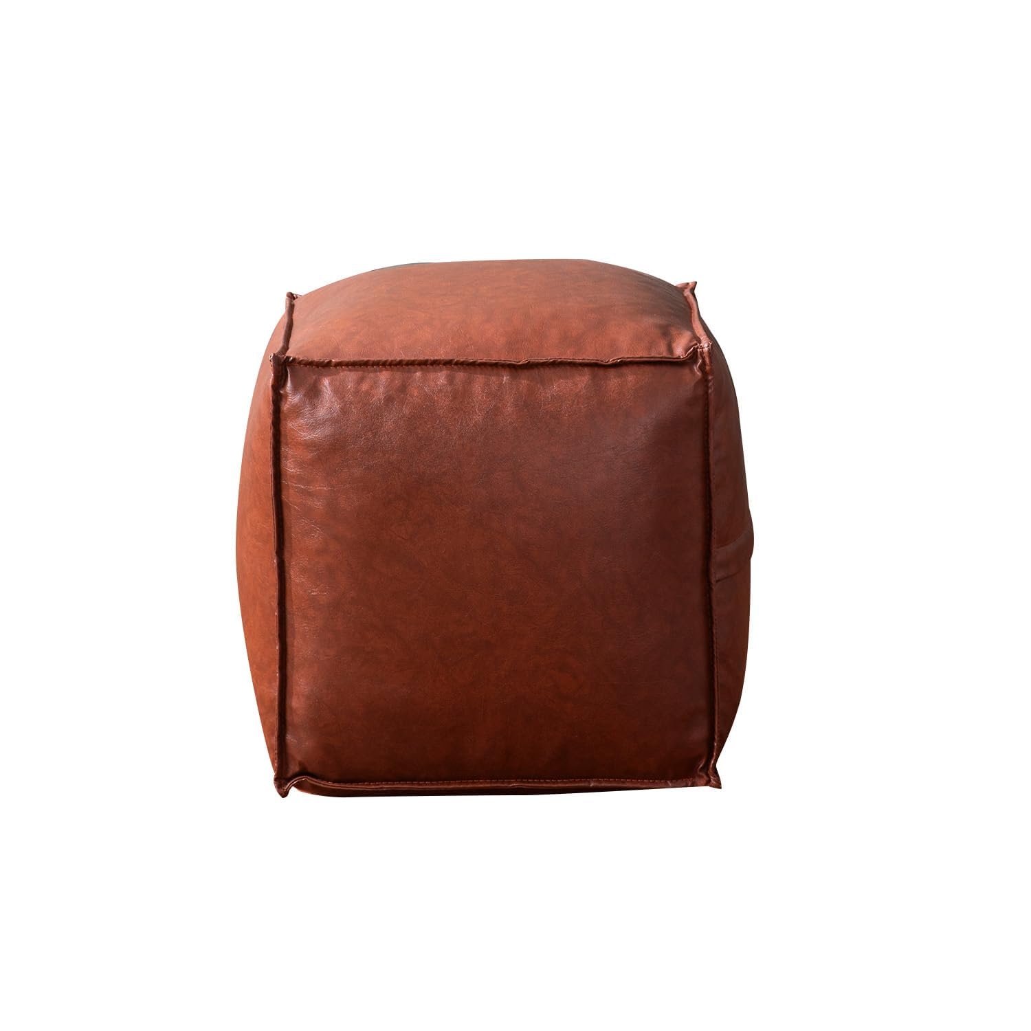 Faux Leather Square Pouf, Footstool, Dark Brown Faux Leather, for The Living Room, Bedroom and Kids Room, Transitional, Modern Pouf 16x16 inch-image-12