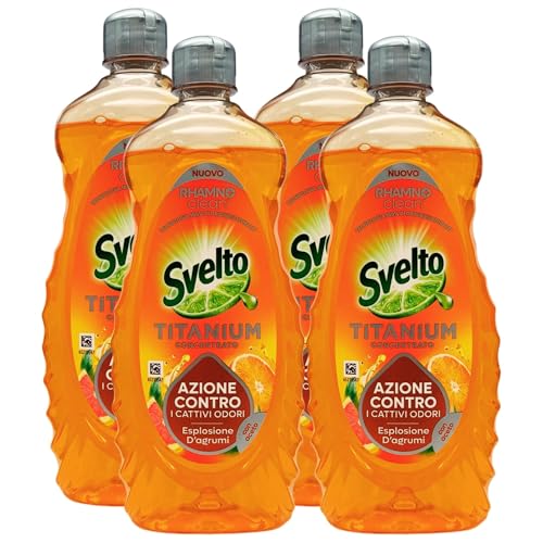 Detergente Per Stoviglie a Mano, Titanium Concentrato. Azione Contro i Cattivi Odori ESPLOSIONE D'AGRUMI Con Aceto 650ml (4 Unità)
