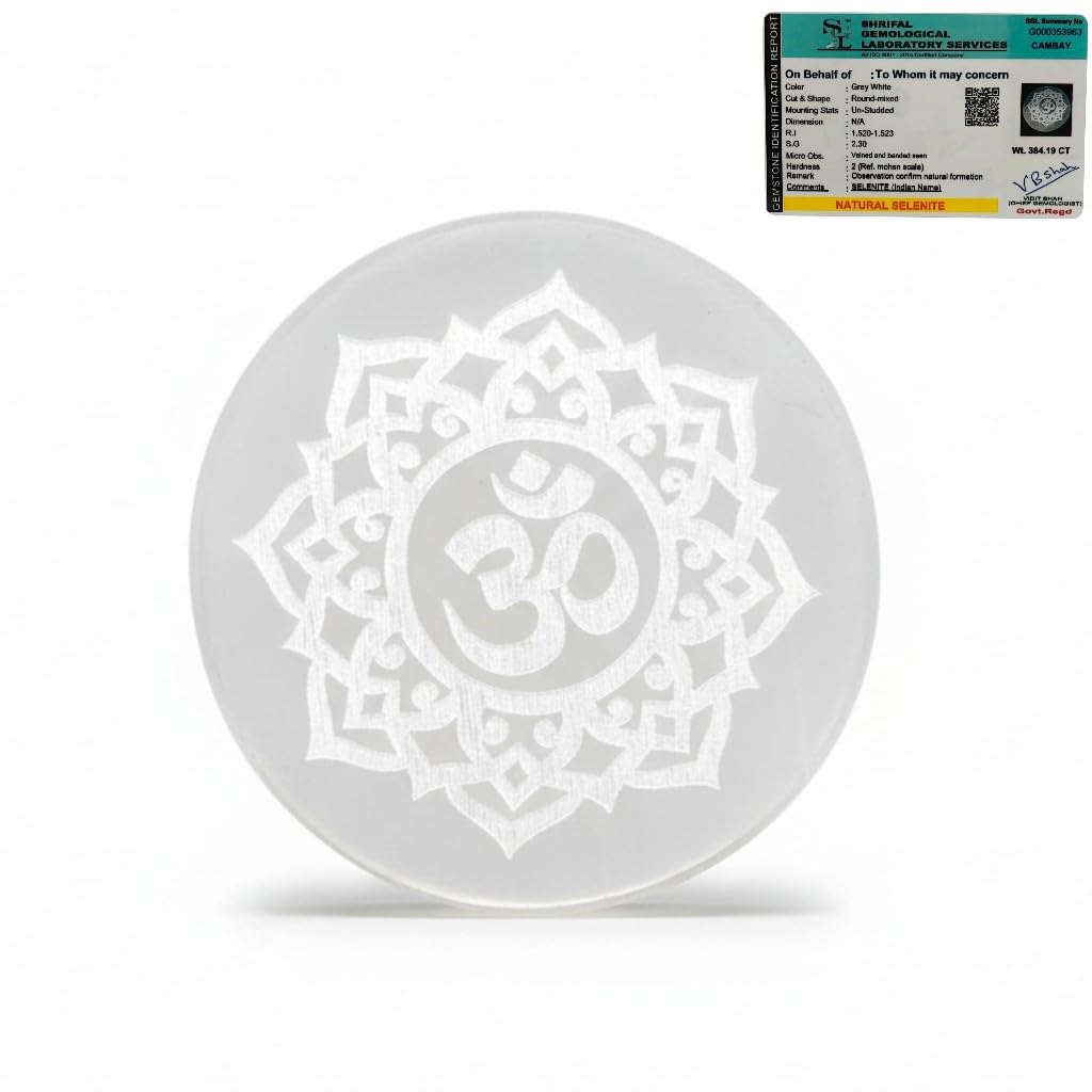FENGSHUI AGATE Selenite Charging Plate Engraved Ohm Symbol for Reiki Healing and Fengshui Crystal.