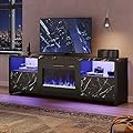 Bestier 70" Electric Fireplace TV Stand for TVs Up to 75", Modern Entertainment Center with Storage Cabinets, LED Lights, Open Shelves and Cable Holes for Living Room, Black Marble