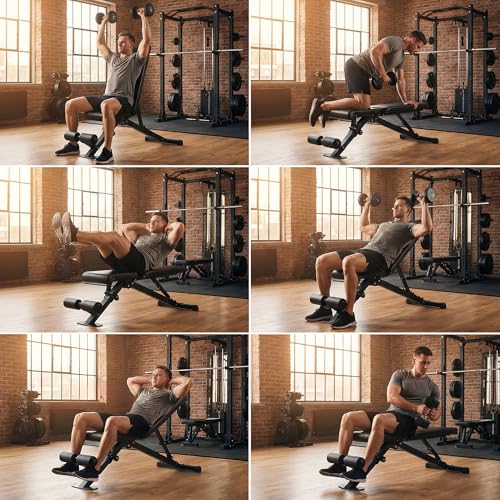 leikefitness Verstelbare halterbank, opvouwbare trainingsbank met automatisch slot voor rechtopstaande hellingsachteruitgang en platte volledige lichaamsoefening (GM58101 (ZWART)) - Afbeelding 6