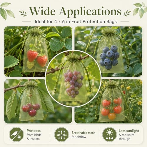 Image of Hopttreely 50PCS Olive Green Organza Bags 4x6 Inch, Multi-Purpose Mesh Drawstring Gift & Fruit Protection Bags for Wedding Favors, Jewelry, Christmas, Sachet, Easter, St. Patrick's Day, Party Supplies, Garden Plant Netting