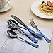 LKTDYMEG 20-Piece Black and Dark Blue Silverware Set 18/0 Stainless Steel Silverware Set Dark Blue Handle Cutlery Set Service for 4 Dinner Knives Forks Spoons Set Flatware Set Finish Dishwasher Safe