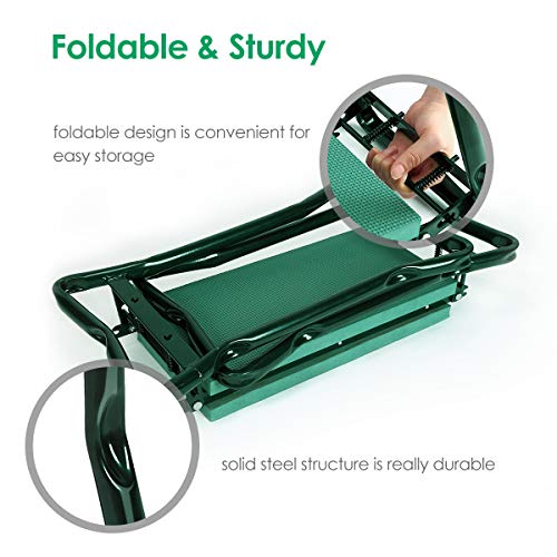 Image of TomCare Upgraded Garden Kneeler Seat Widen Soft Kneeling Pad Garden Stools Garden Bench with 2 Large Tool Pouches Outdoor Foldable Gardening Gifts for Women Men Gardeners, Green