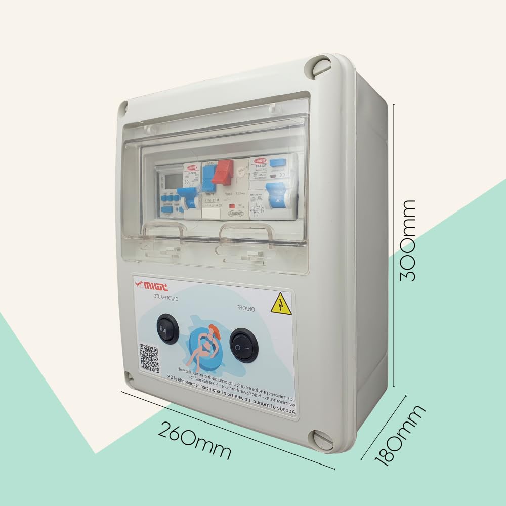 SWIMHOME Cuadro Eléctrico para Piscina, Compacto con Guardamotor, Transformador 50W y Control Remoto LED ON/Off (0,5 CV (2,5-4A))