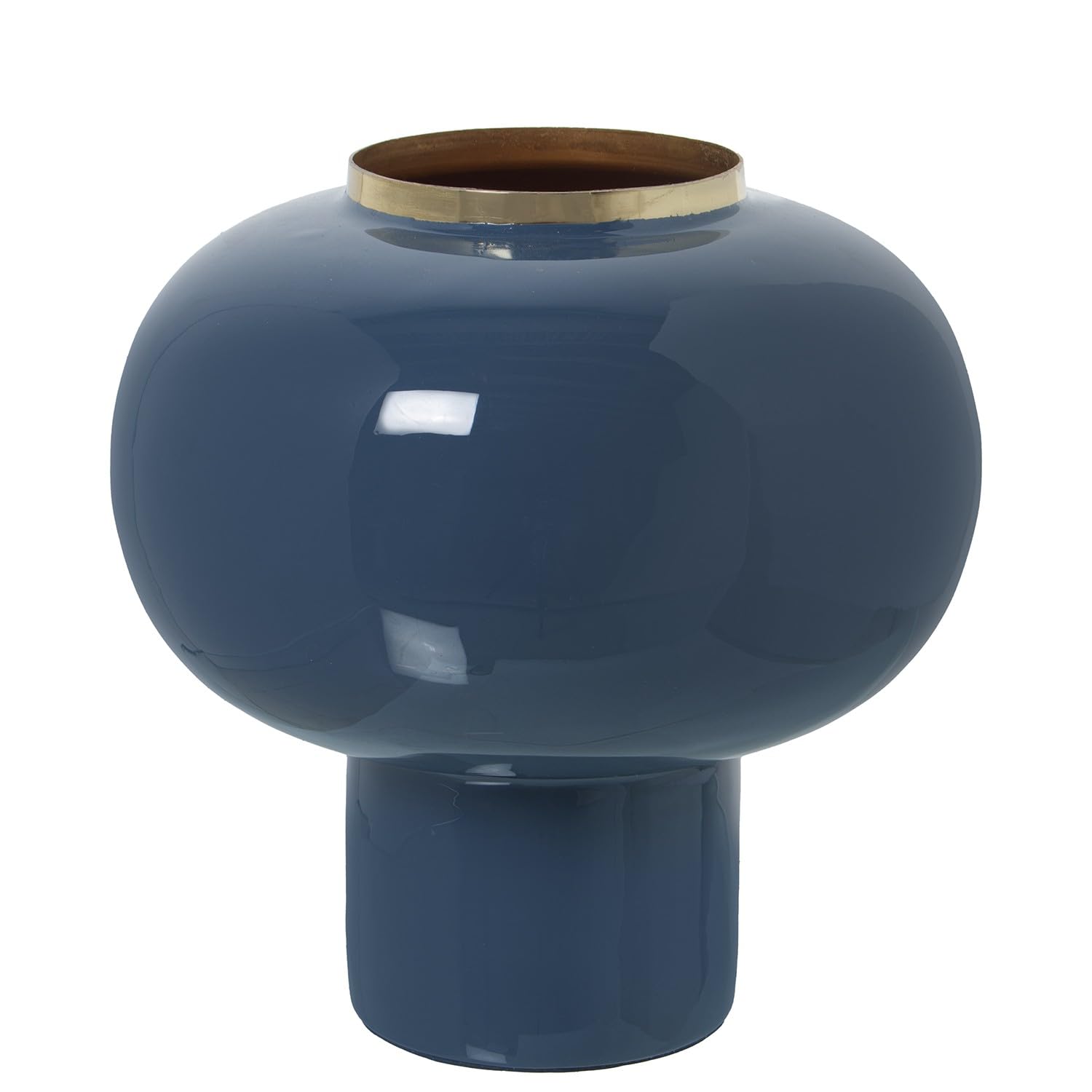Vase de table en métal émaillé bleu et doré 20 cm pour salon chic