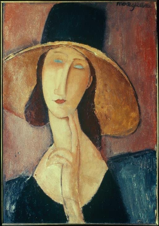 Toile Modigliani Femme au Grand Chapeau - Impression Murale 60x90cm pour Salon