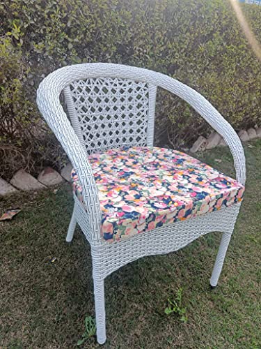 Image of Artic Fashion D-8 Chairs Table Set 4+1 Wicker Patio Furniture Sets 4 Chair and 1 Table with Cushions for Garden Balcony Bedroom Powder Coated Frame Uv Protected Wicker (Off White+Multi)