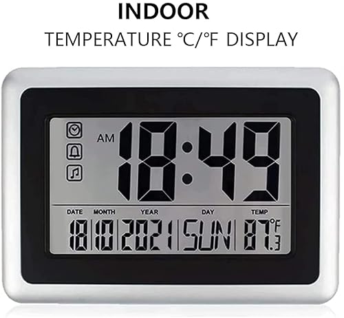Buyinmo Digital Wall Clock Large Numbers Lcd Display Electric Desk Or Wall Clock With Indoor Temperature Date Calendar Alarm For Office Home Bathroom Shower - Sliver #TOP2