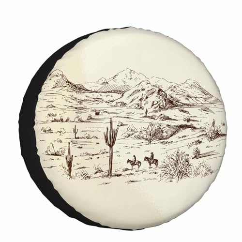 Image of Cowboys Spare Tire Cover Wild West Desert Horse Riding Animal Cactus Lanscape Prairie Hill Wheel Covers for RV Tires Camper Tire Case Protectors for Trailer Rv SUV Truck Travel Trailer 17 in