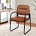CLATINA Waiting Reception Chairs No Wheel, Leather Guest Chair with Padded Arms, Modern Brown Office Desk Chairs with Sled Base for Office Meeting Conference Room Lobby Home Living Room (4 Pack)