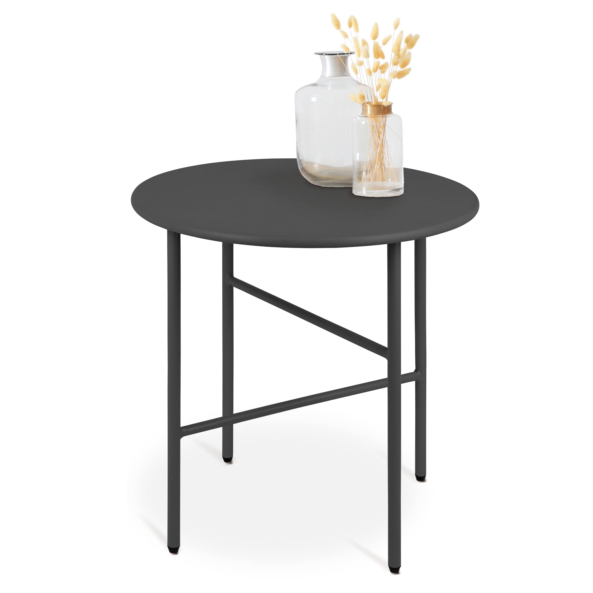 bomoe Beistelltisch Outdoor Gartentisch Rund Ø 44 cm Tischplatte Kratzfest – Stabiler Wohnzimmer Couchtisch Leicht In- & Outdoor Balkon Tisch Terrasse – Schwarz Nachttisch Bett Schlafzimmer Finn