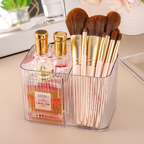 Image of Tbestmax Qtip Holder Dispenser 3-Section Clear Bathroom Organizer Jar 3 Grids Cotton Swab /Pad /Ball Holder Container Cosmetics Storage for Vanity(2 Pack)