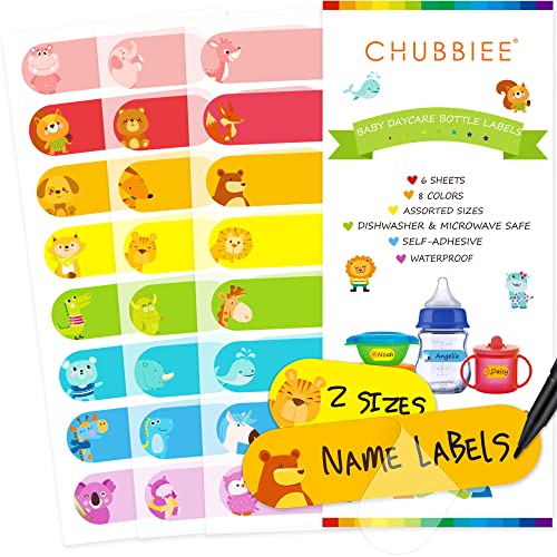 Image of Baby Daycare Bottle Bag Labels, Self-Laminating, Waterproof Write-On Name Stickers, Assorted Sizes & Colors, Pack of 64