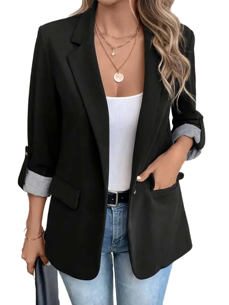 Womens Blazers Business Casual Long Sleeve Notch Lapel Collar Open Front Suit Jackets with Pockets