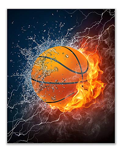 Summit Designs Flame Sports Balls Wall Art Décor – Set Of 4 Unframed (8X10) Poster Photos – Basketball Baseball Soccer Football #TOP5