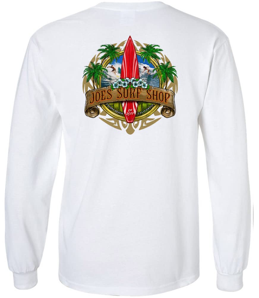 Joe's Surf Shop Men's Longboard Logo Long Sleeve Tee-Tall-4XLT-White/sand