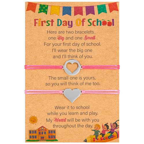 Image of EOBOH First Day of School Bracelet Mommy and Me, Prek Matching Wish Bracelets Set, Adjustable Bracelet for Boys Girls Gifts Stuff Bulk