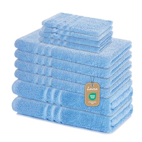 Lavea® 10-teiliges Handtuch Set Elena, Delphinblau