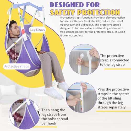 Image of EZ Assistive Universal Full Body Patient Lift Sling with Commode Opening for Elderly & Disabled, Safe Working Load 500 lbs, Large Purple